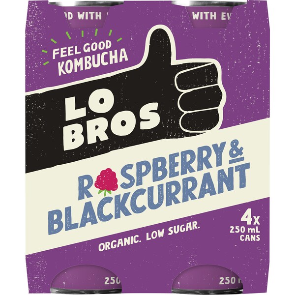 Lo Bros Kombucha Raspberry & Blackcurrant 250mL x 4 pack