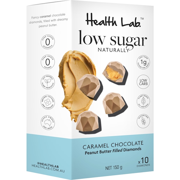Health Lab Low Sugar Caramel Chocolate Diamonds Peanut Butter 150g
