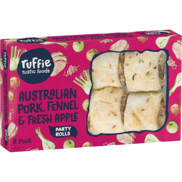 Ruffie Rustic Foods Pork Fennel & Fresh Apple Rolls 8 Pack