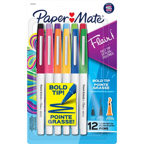 Paper Mate Flair Felt Tip Bold Pens Colour 12 pack