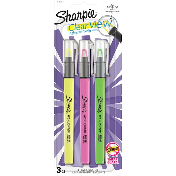 Sharpie Clearview Stick Highlighters Assorted 3 pack