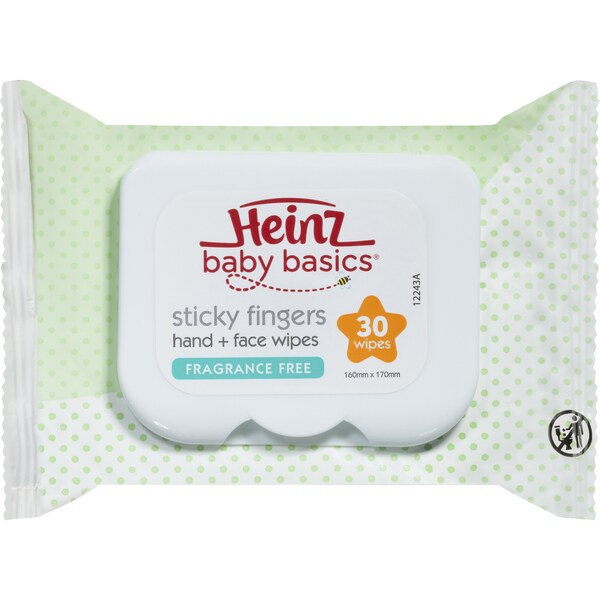 Heinz Baby Wipes Sticky Fingers Fragrance Free 30 Pack