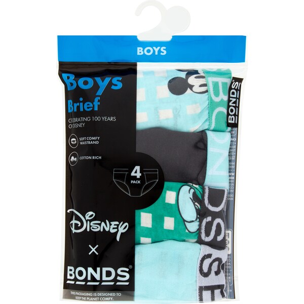 Bonds Disney Boys Mickey Mouse Briefs Size 6 4 Pack