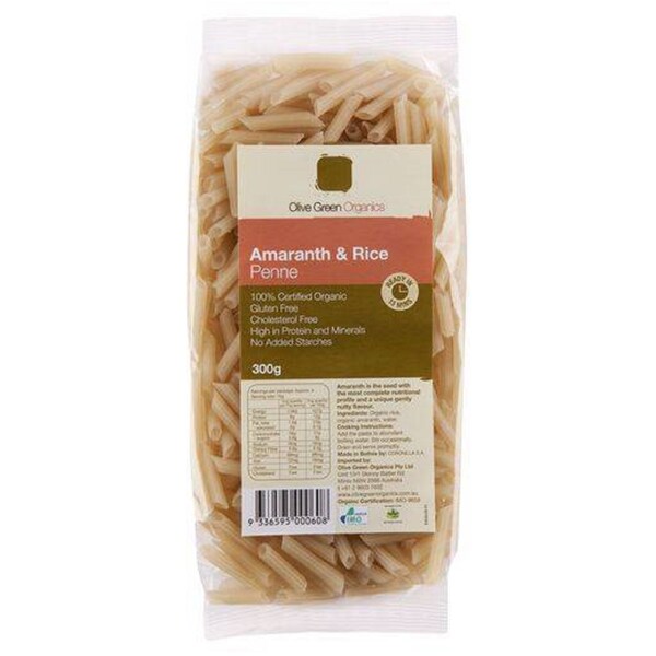 Olive Green Organics Penne Amaranth & Rice 300g