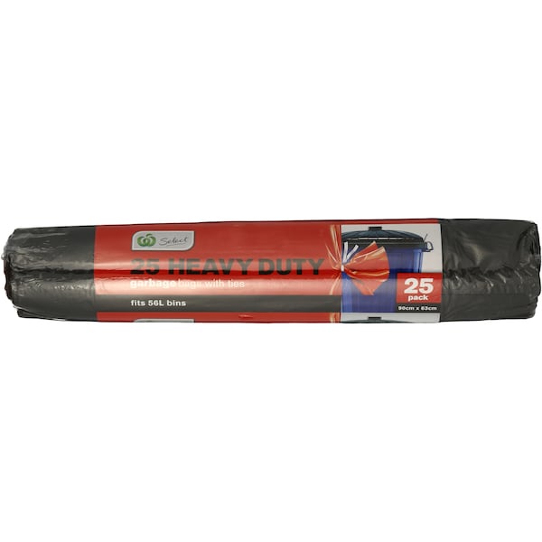 Woolworths Heavy Duty Garbage Bag Roll With Ties 56L 24 Pack