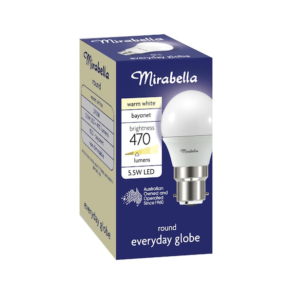 Mirabella LED Round Bayonet Cap 5W 470lm Warm White Light Globe each