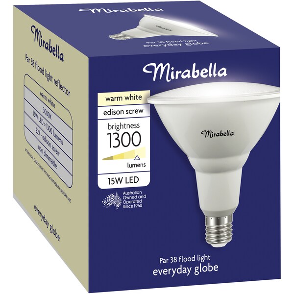 Mirabella Led Par38 Flood Light Es 15w 1300lm Warm White Each