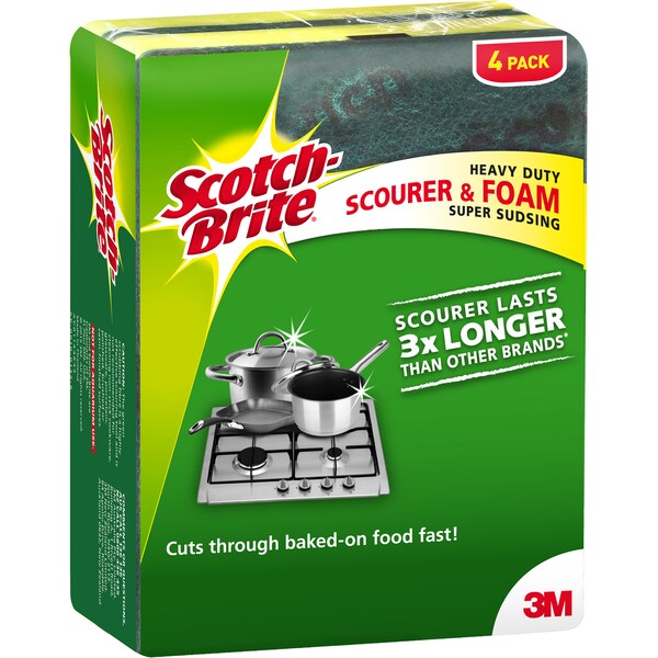 Scotch-Brite Heavy Duty Foam Scourer 3X Longer 4 pack