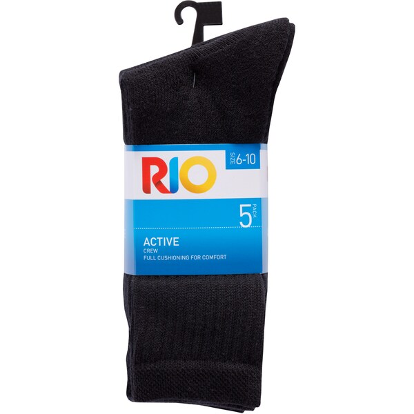 Rio Mens Sports Socks Crew White 11-14 5 Pack