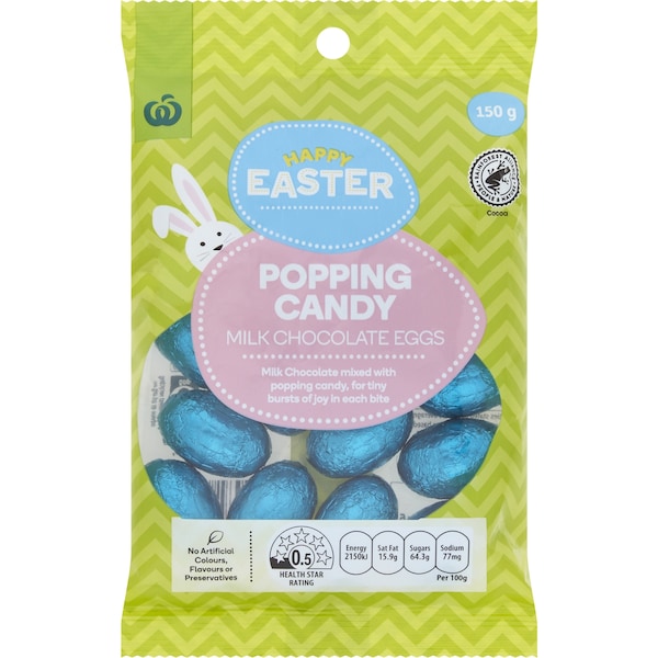 Woolworths Popping Candy Milk Chocolate Easter Eggs 150g