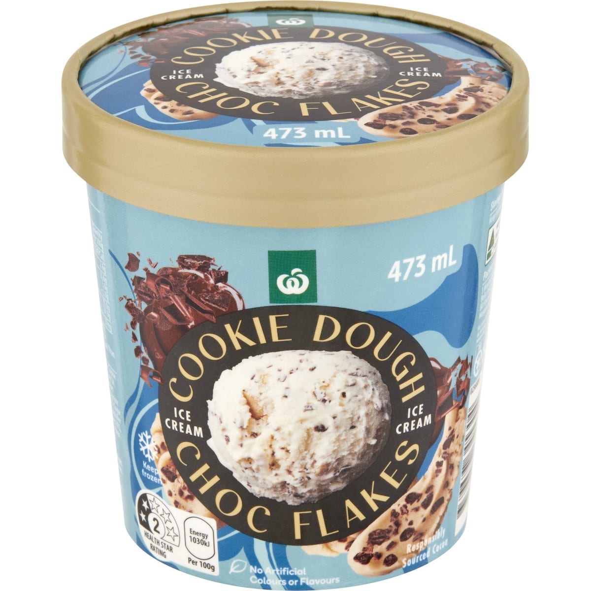 Woolworths Cookie Dough Chocolate Flakes Ice Cream 473ml bunch