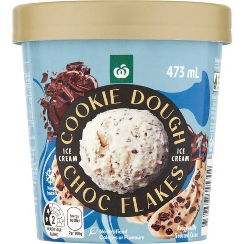 Woolworths Cookie Dough Chocolate Flakes Ice Cream 473ml bunch