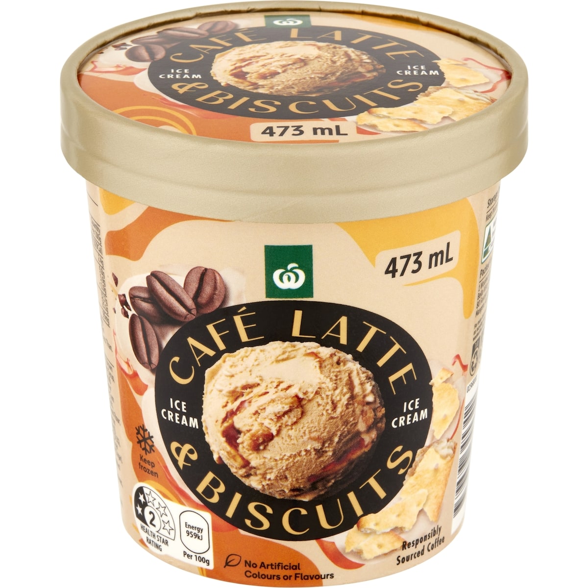 Woolworths Cafe Latte & Biscuits Ice Cream 473ml bunch
