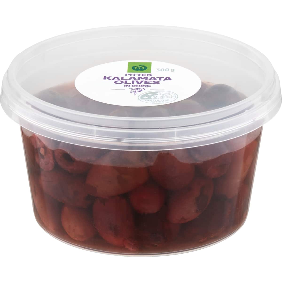 Woolworths Kalamata Pitted Olives in Brine 300g bunch