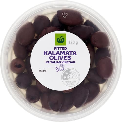 Woolworths Kalamata Pitted Olives 120g bunch