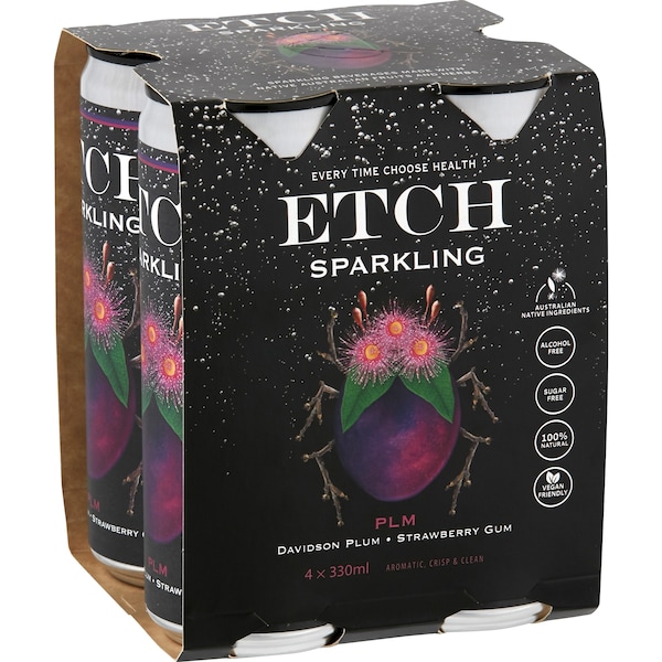 ETCH Sparkling Non Alcoholic Sparkling Water Davidson Plum & S/berry Gum 330mL x 4 pack