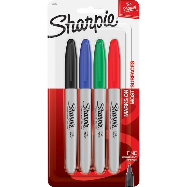 Sharpie Permanent Marker Pens Fine Point, Assorted Colours 4 pack