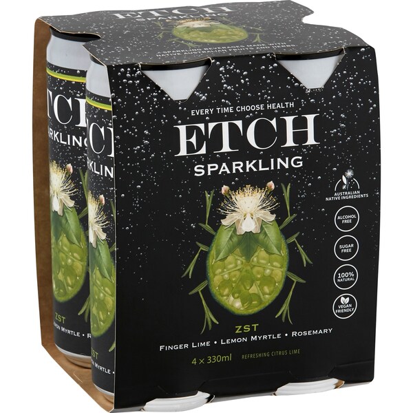 ETCH Sparkling Non Alcoholic Sparkling Water Finger Lime & Lemon Myrtle 330mL x 4 pack