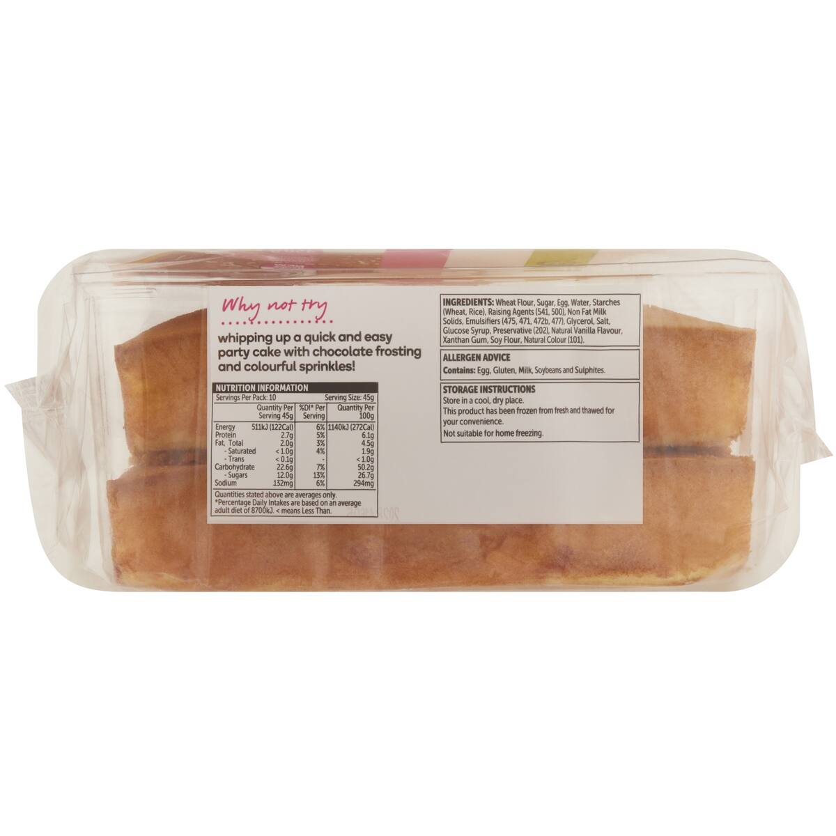 Woolworths Cake Unfilled Sponge Slab 450g bunch
