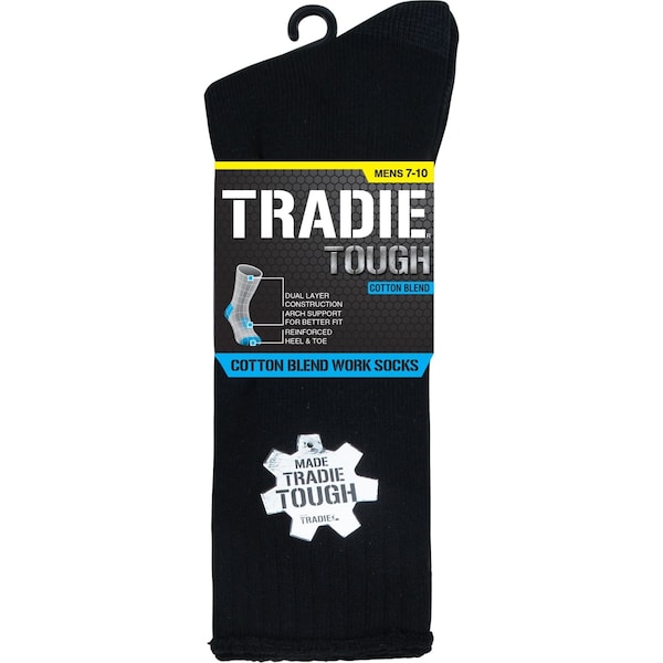 Tradie Men's Cotton Blend Work Socks Size 7-10 Black Each