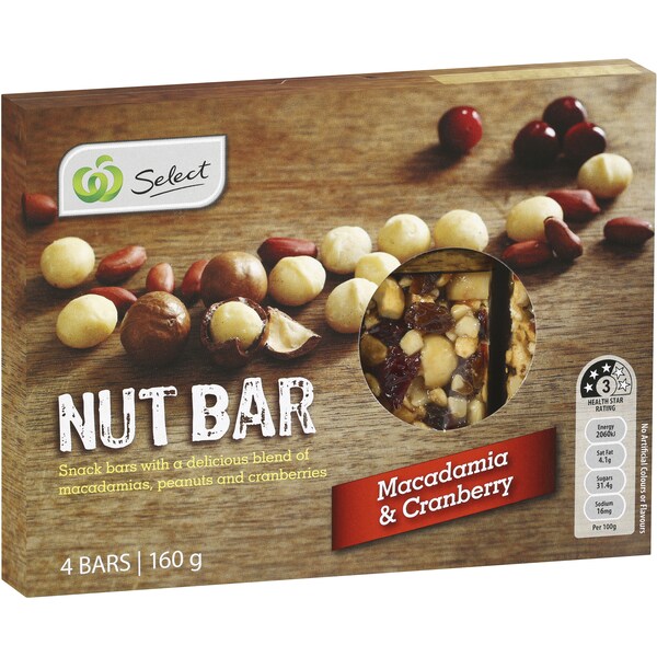 Woolworths Bars Macadamia & Cranberry 4 pack