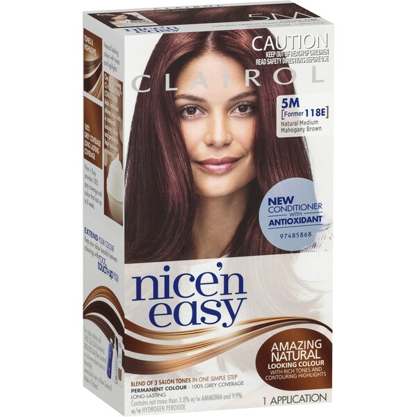 Clairol Nice'N Easy Natural Permanent Hair Colour Mahogany Brown each