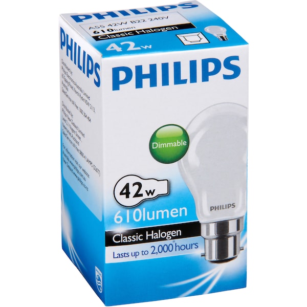 Philips  Eco Halogen Globe Frosted 42w Bc Base Each