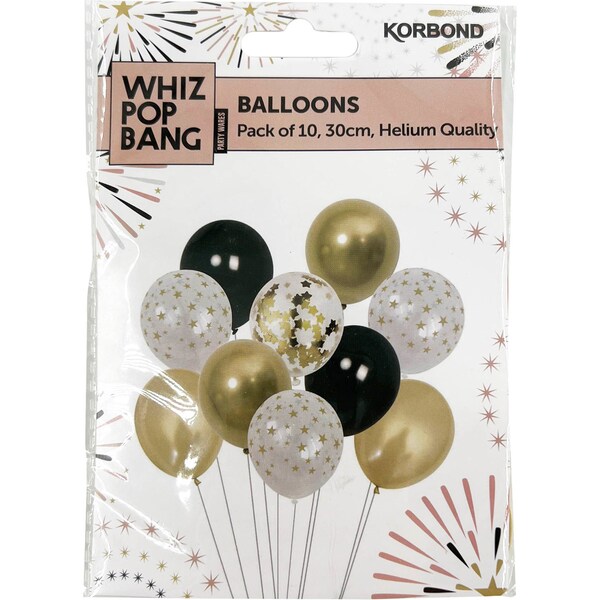 Whiz Pop Bang Balloons Gold 10 Pack