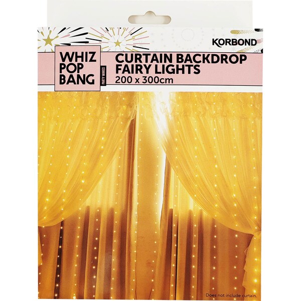 Whiz Pop Bang Curtain Backdrop With Fairy Lights Gold Each