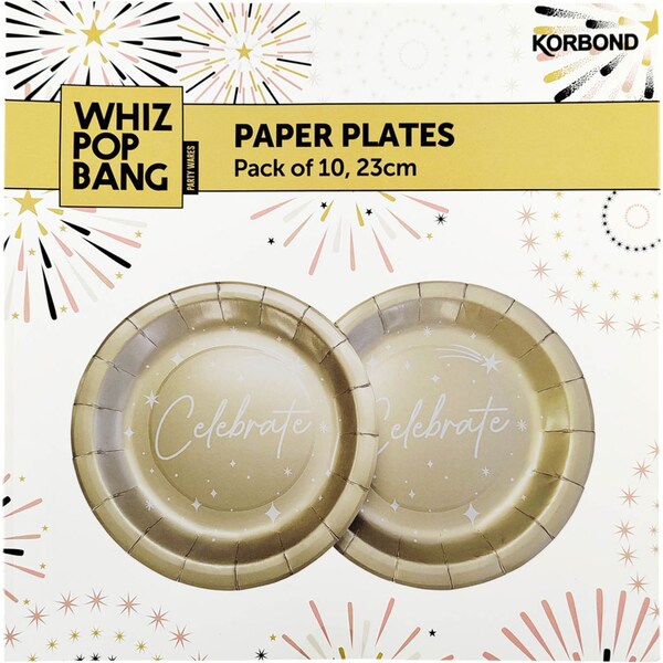 Whiz Pop Bang Paper Plates Gold 10 Pack
