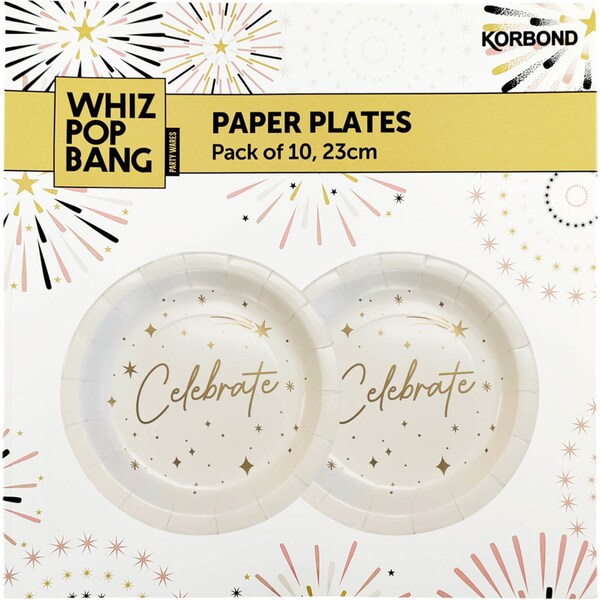 Whiz Pop Bang Paper Plates White 10 Pack