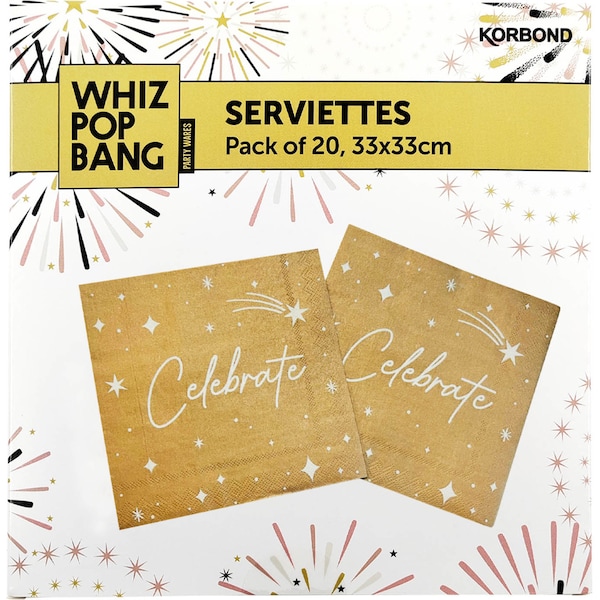 Whiz Pop Bang Serviettes Gold 20 Pack