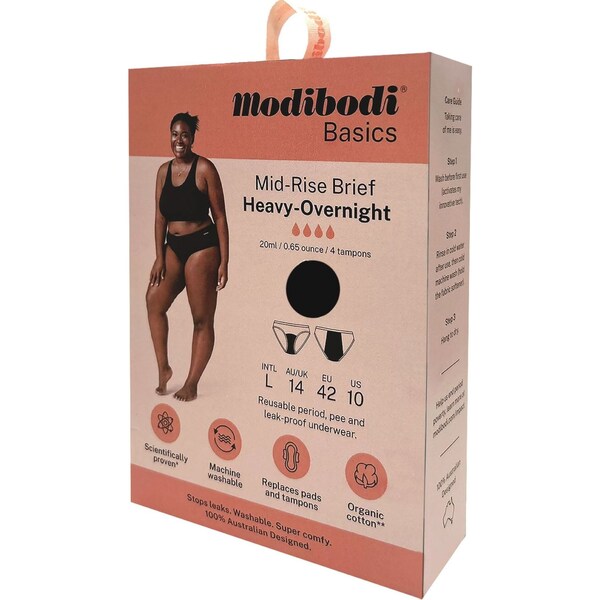 Modibodi Mid Rise Period Underwear Heavy - Overnight Size 14 each