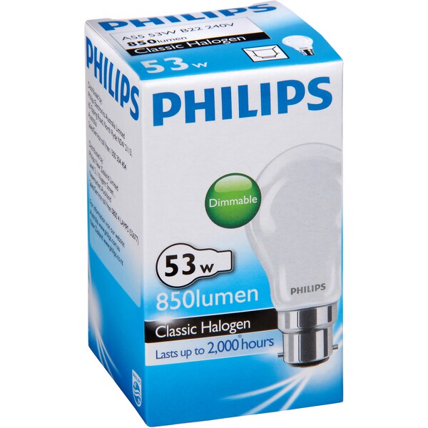 Philips Halogen Frosted Globe 53w Bc Base Each