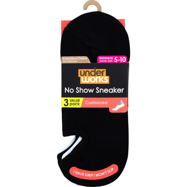 Underworks Ladies No Show Socks Size 5-10 Assorted 3 Pack