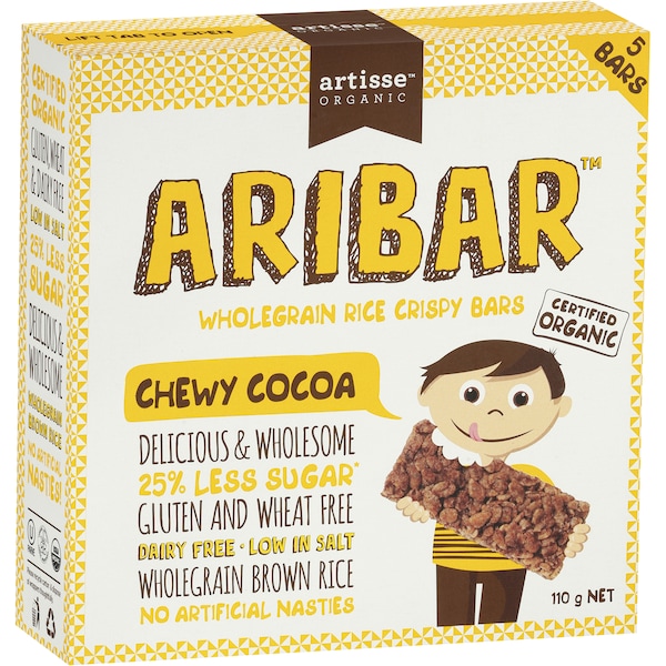 Artisse Organic Aribar Wholegrain Rice Crispy Bars Chewy Cocoa 5 Pack