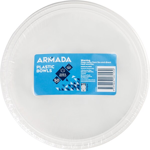 Essentials Plastic Bowls White 50 Pack