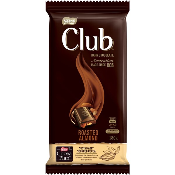 Nestle Club Dark Chocolate Roast Almond 180g Block