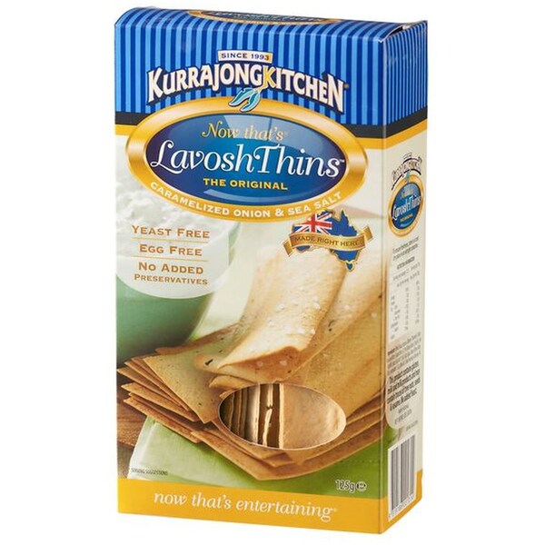 Kurrajong Kitchen Lavosh Thins Caramelised Onion & Sea Salt 125g