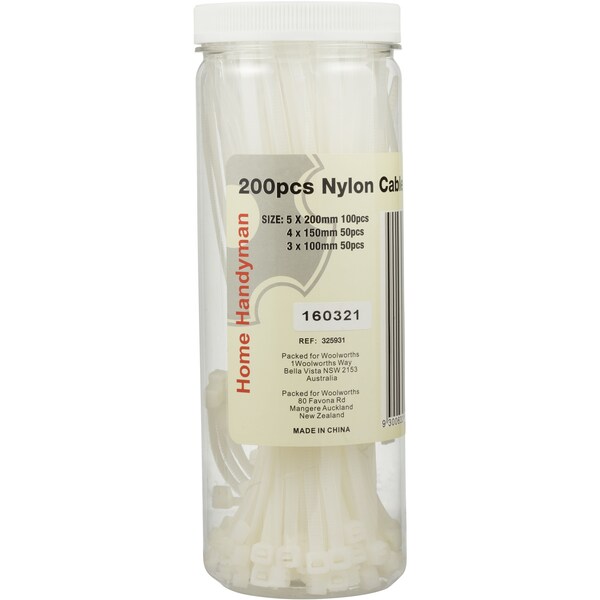 Home Handyman Diy Cable Ties 200 Pack