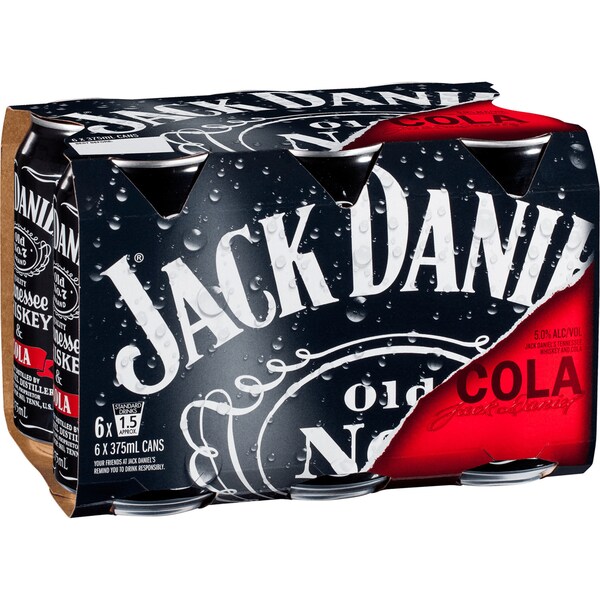 Jack Daniel's Tennessee Whiskey & Cola Cans 375mL x 6 pack