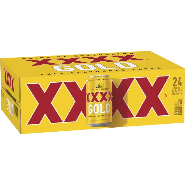 XXXX Gold Mid Strength Lager Cans 375mL x 24 case