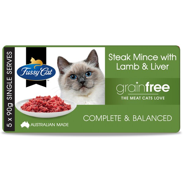 Fussy Cat Grain Free Adult Chilled Fresh Food Finest Mince Lamb & Liver 90g x 5 pack