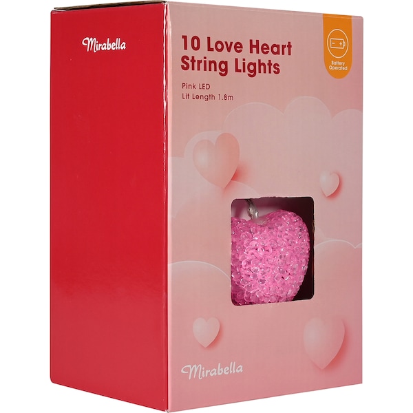 Mirabella Love Heart String Lights Pink Led Each