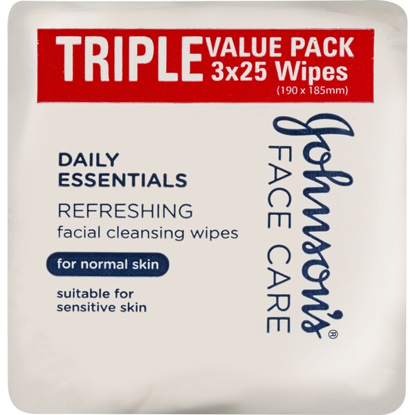 Johnson's Daily Essentials Facial Cleansing Wipes Normal Skin 3 x 25 pack
