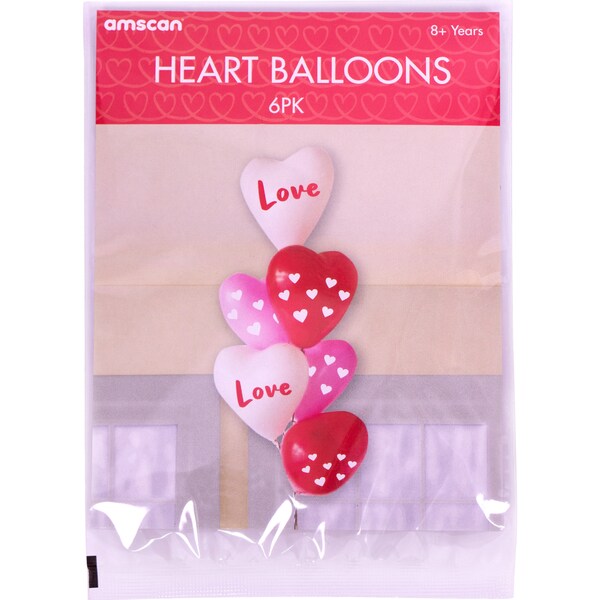 Valentine's Day Heart Balloons 6 Pack