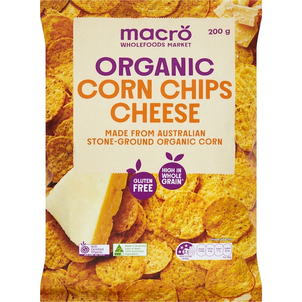 Macro Organic Corn Chips Cheese 200g