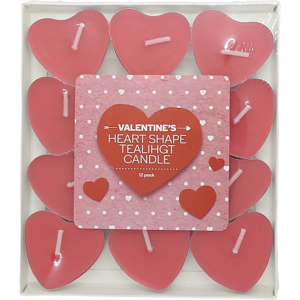Valentine's Day Heart Tealight Candles 12 Pack