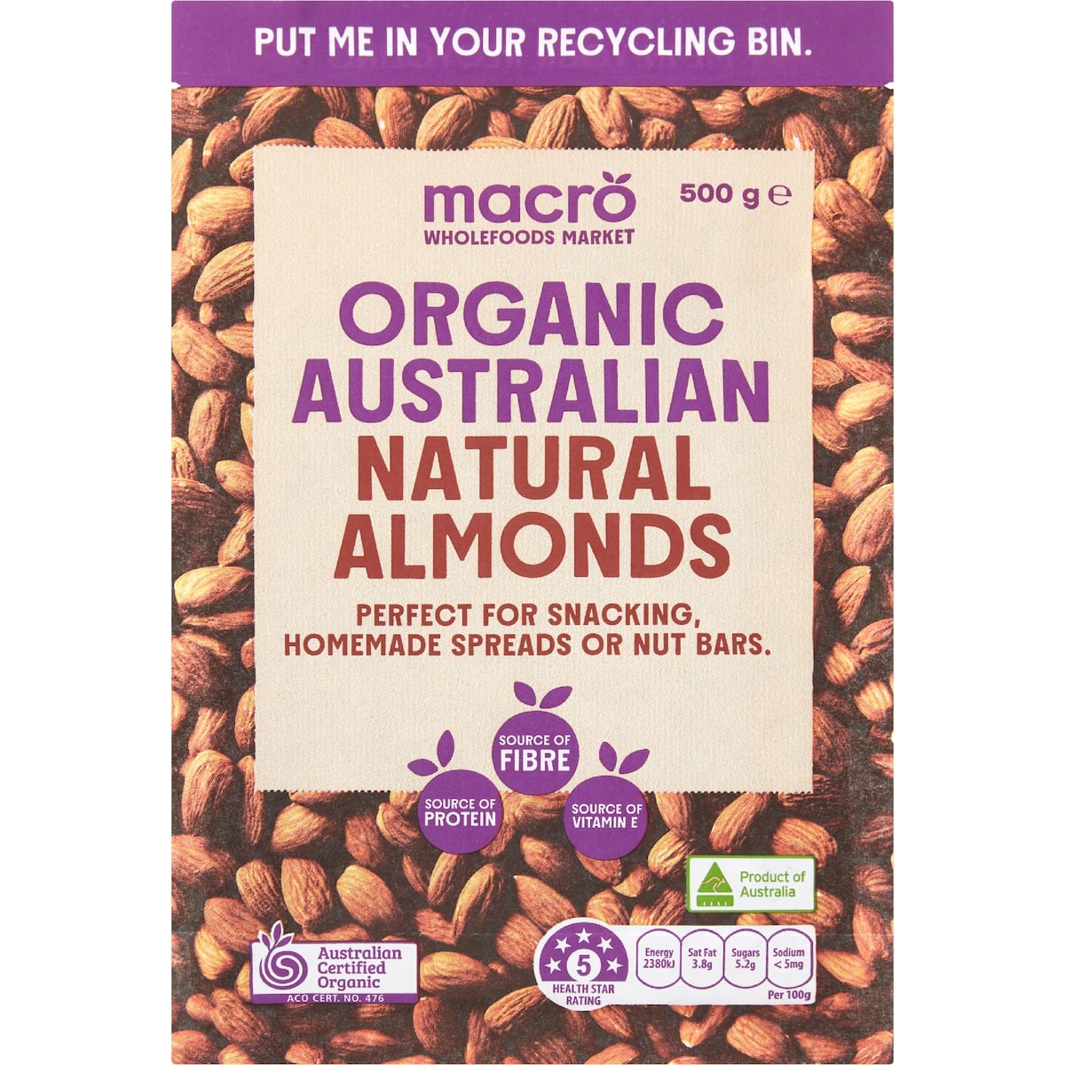 Macro Organic Almonds 500g bunch