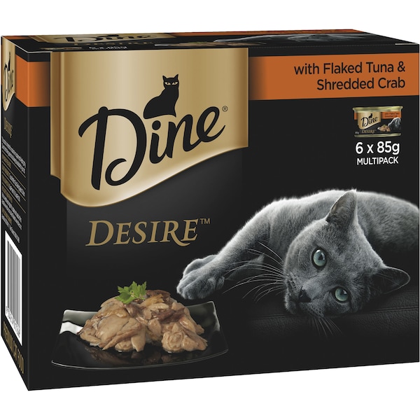 Dine Desire Wet Cat Food Flaked Tuna & Shredded Crab Can 6 Pack